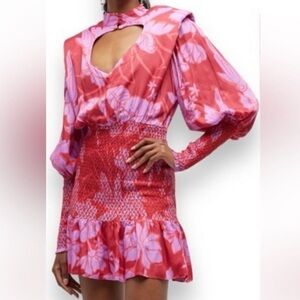 NWT FARM RIO living nature heart shaped neckline mini Floral Red/ Pink Dress S